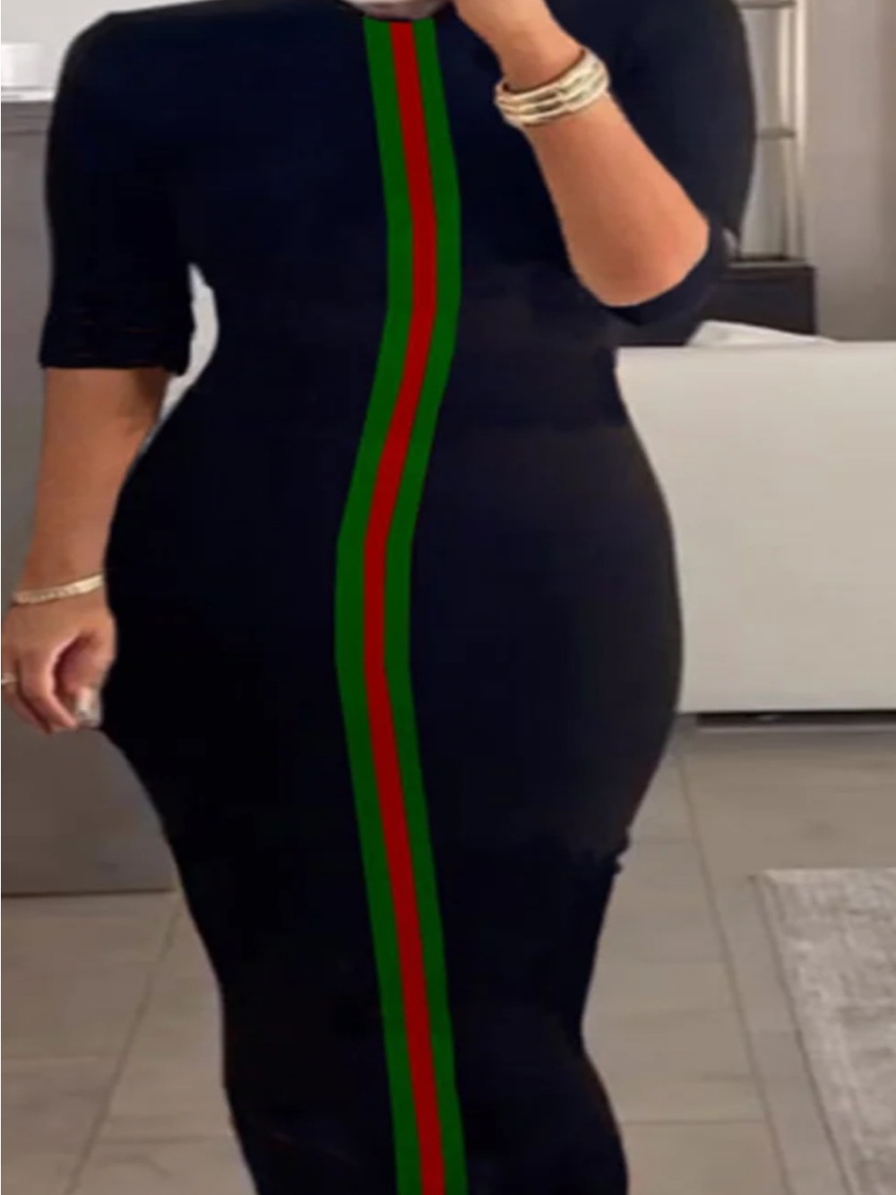 STYLEWE Black Dress with Green and Red Center Stripe Runs big - Picture 4 of 6